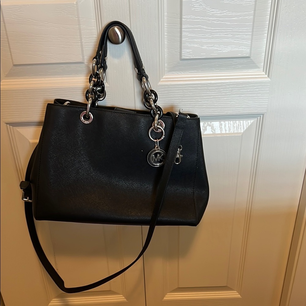 Michael Kors Black Shoulder Bag with Silver Chain Straps